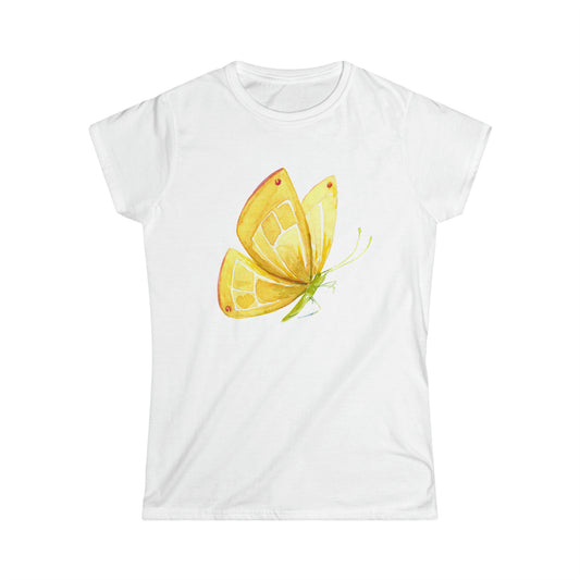 Women's Softstyle Tee with Yellow Butterfly Print